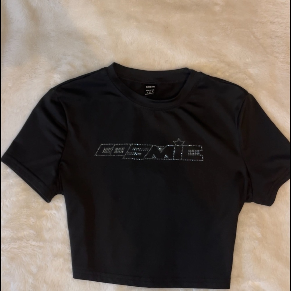 cosmic rhinestone crop tee